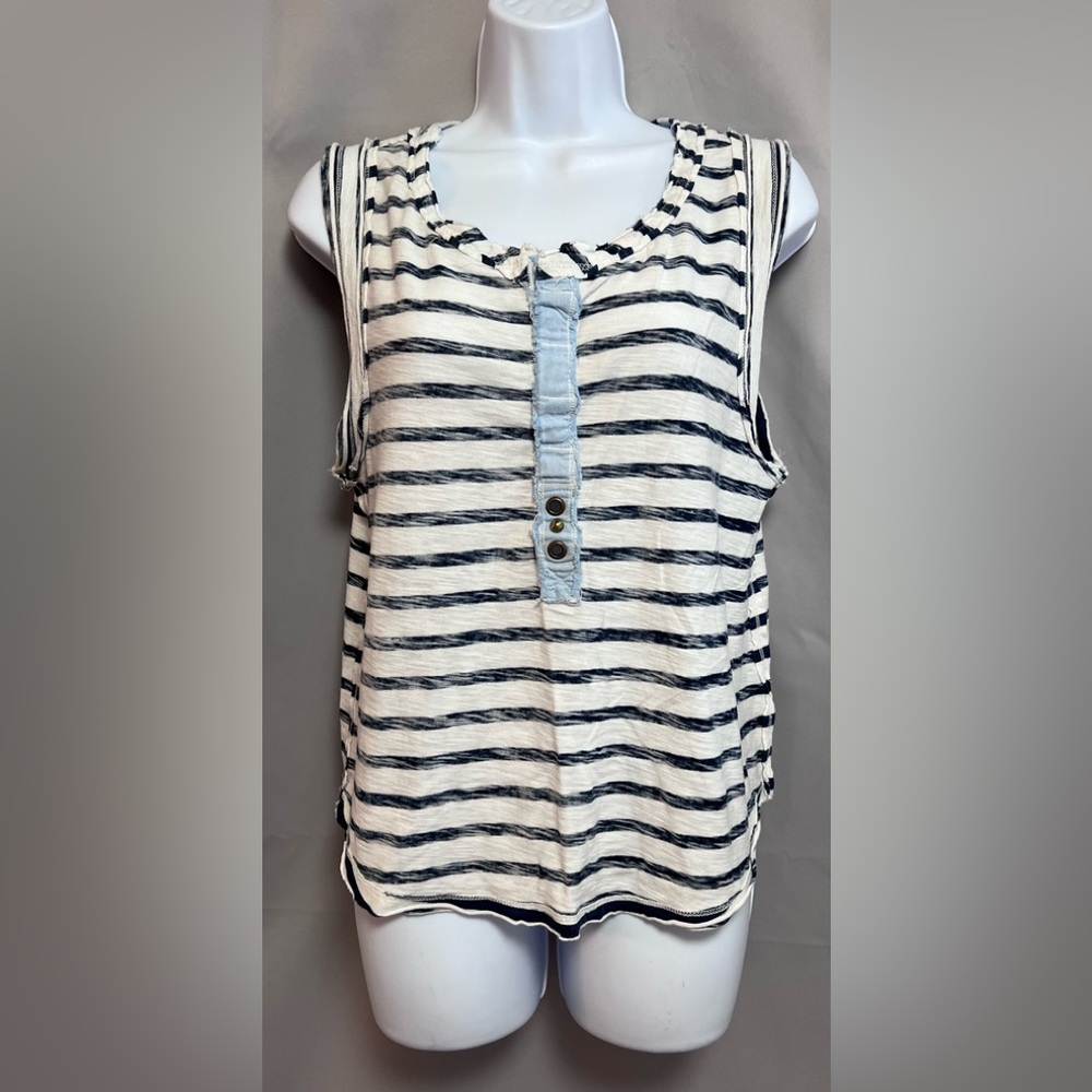 We The Free Women Top Tank Upside down style Cream - Navy Blue Stripes Sz Medium